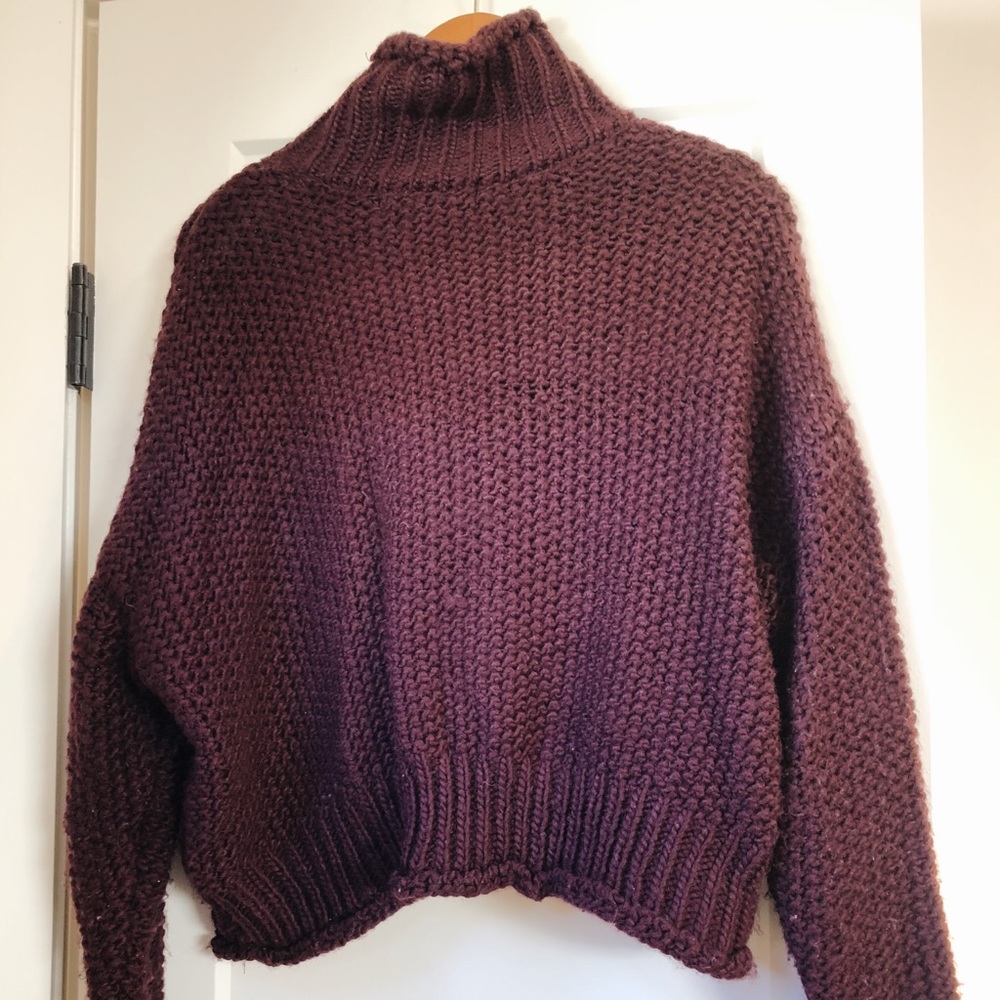 Maroon Turtleneck Chunky Nit Cropped Sweater